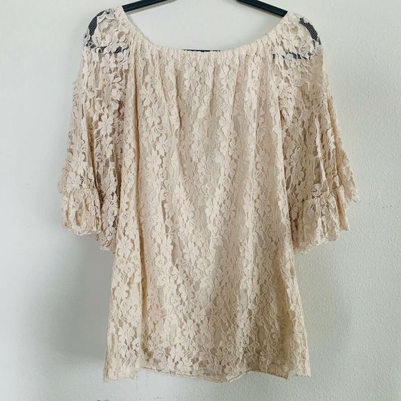 Elan Floral Lace Tunic Cream Off Shoulder Dress - Picture 7 of 7